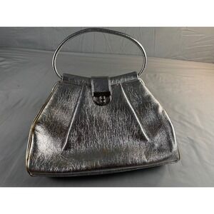 JR Florida Vintage Silver Metallic Handbag Textured Top Handle Evening Bag